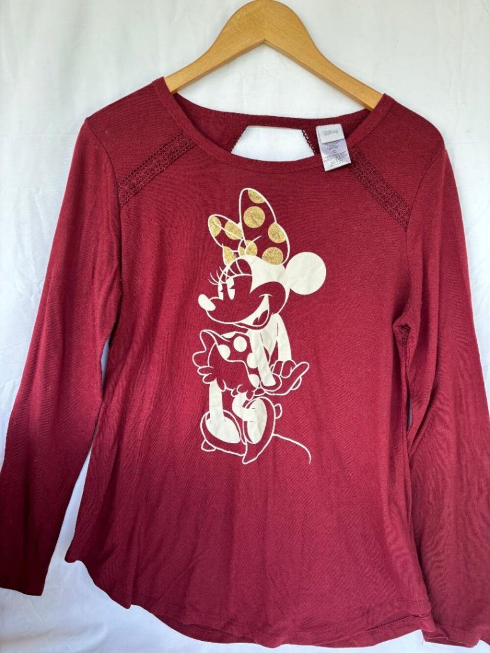 Disney Minnie Mouse Tee  Sz Junior XL Long Sleeves  Burgundy NWOT